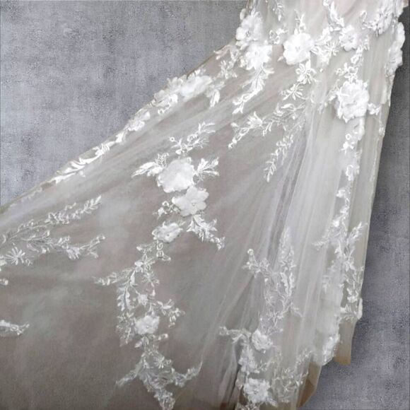 Stunning High Low Tulle With Flower Applique Overlay Gray Mermaid Fit Wedding Dr - Picture 15 of 15
